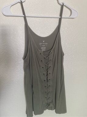 American Eagle Outfitters Olive Lace-Up Front Tank